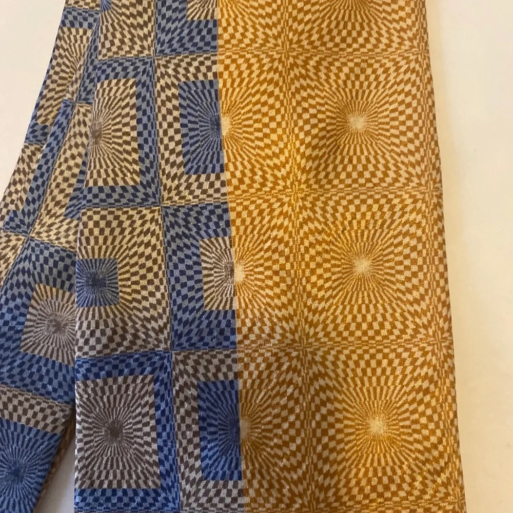 ALFANI Yellow Blue Geo Neck Tie 100% Silk Made USA $45 EUC